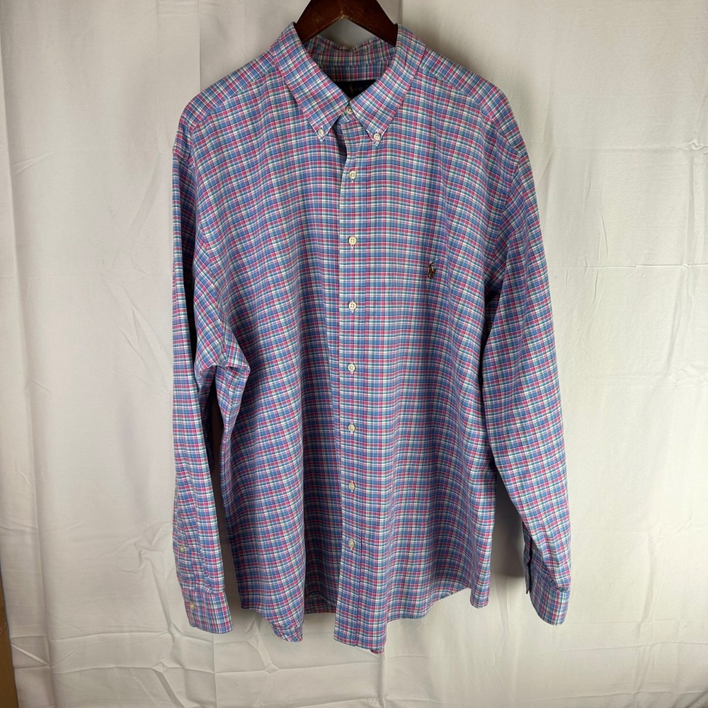 Ralph Lauren Big &‎ Tall 2XB Plaid Button Down Shirt Men Long Sleeve Casual